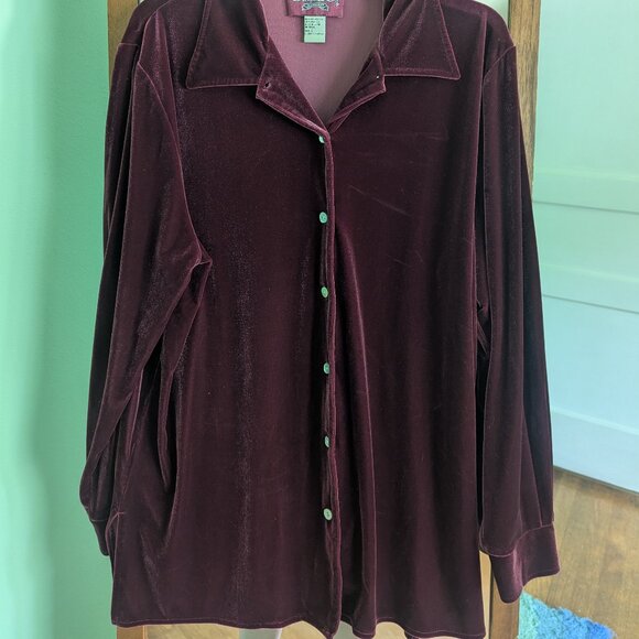 Red Velvet Long Sleeve Button Up - Picture 2 of 5
